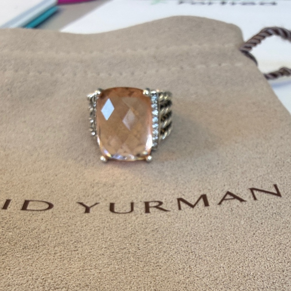 David Yurman Pink Champagne Stone Sterling Cable Ring
